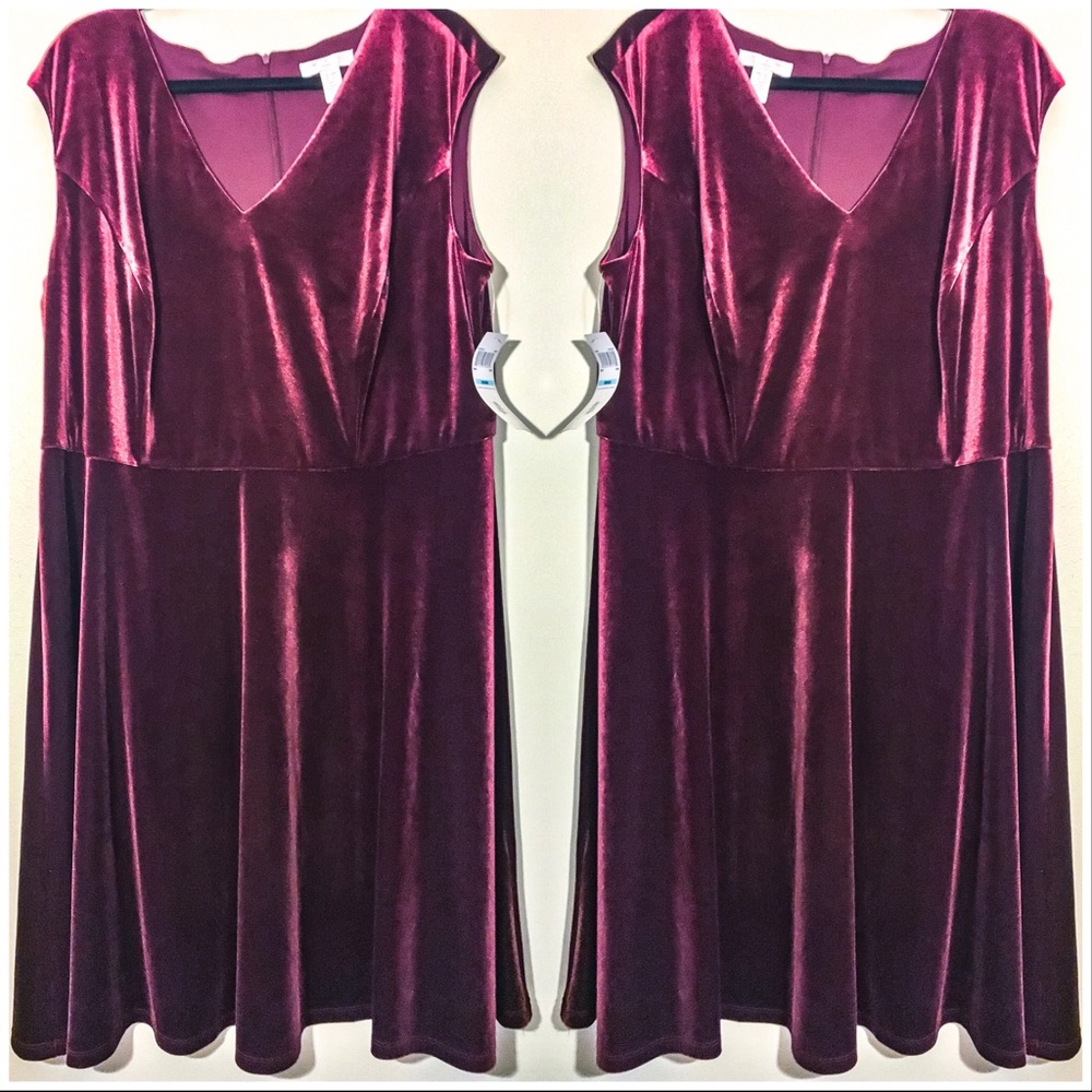 London Times Plus Size Velvet Dress Burgundy 20w
